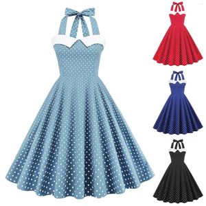 Vestidos casuales Polka Dot Hepburn Style 50s 60s Vintage A-Line Dress Mujeres Halter Neck Pin Up Rockabilly Party Summer For