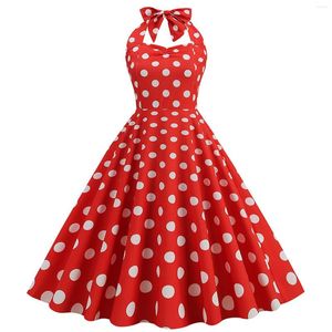 Robes Décontractées Polka Dot Hepburn Style Années 50 Années 60 Robe Vintage A-Line Dos Nu Halter Pin Up Rockabilly Femmes Été Rétro Party Vestidos