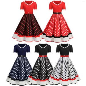 Casual jurken polka dot swing dames zomer 2024 hepburn stijl v-neck short mouw robe pinup vintage rockabilly feestkantoor jurk