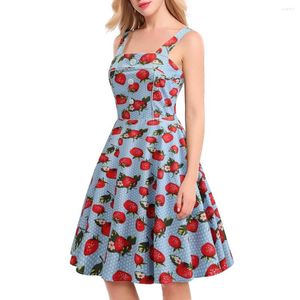 Robes décontractées Polka Dot Femmes Robe rétro Summer Fruits Imprimer Vintage Fraise Robes 50s 60s Rockabilly Swing Party