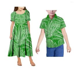 Vestidos casuales Vestido de niña polinesia Manga de burbuja Samoa Boys Shirt Daily Hawaii Kids y Set Matching