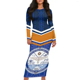 Robes décontractées Polynésien Marshallese Horde Blue Insignia Imprimer 2024 Printemps / Été Bureau Lady Solide Longue Robe De Soirée Tenue De Soirée S-7XL