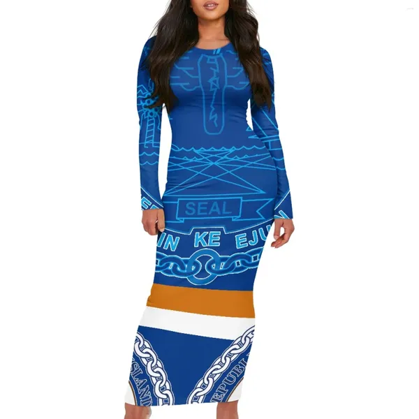 Robes décontractées Îles Marshall polynésiennes Bleu Insignia Imprimer Pull en vrac 2024 Printemps / Été Mode Sexy Plus Taille Robe 4XL