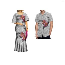 Robes décontractées hauts polynésiens et jupe sirène deux pièces ensemble femmes Puletasi personnalisé vêtements traditionnels Match hommes chemises