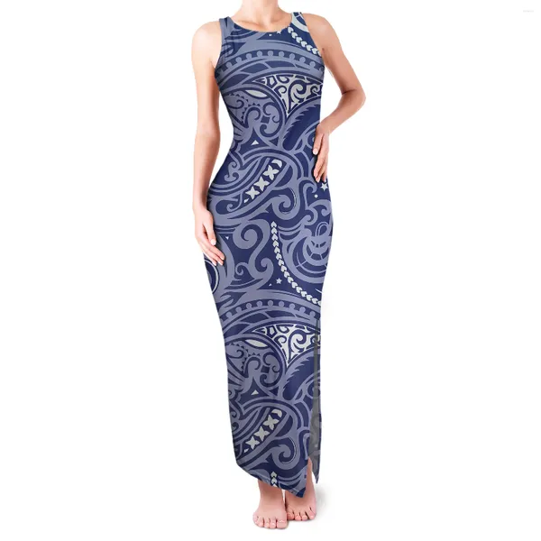 Robes décontractées du design tribal polynésien robe bleu clair pour les femmes bonne taille plus taille élégante élégante été