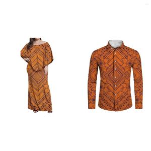 Vestidos casuales Fondo naranja tribal polinesio con estampados florales Precio bajo Diseño de mujer personalizado Vestido Pareja de moda Usar todo el partido