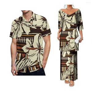 Robes décontractées Femmes polynésiennes Sexy Big V Cou Robe Samoan Culture Hommes Loose Fit Chemise Chic Couple Outfit Appariement Style Hawaïen