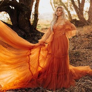 Robes décontractées Poshoot Extra Tulle Femmes Pour Mariage Orange Lush Manches Robes De Fête Sur Mesure Robe De Fiesta