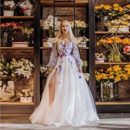 Robes décontractées Poshoot Fairy Prom Robes Applique 3D Abiye Gece Elbisesi Floral Maxi Dress Extra Lush Full Sleeves Illusion Personnalisé