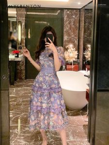 Casual jurken prairie chic prinses elegante sierlijke paarse bloemenjurk voor vrouwen hoge taille slanke hoogwaardige Franse avond