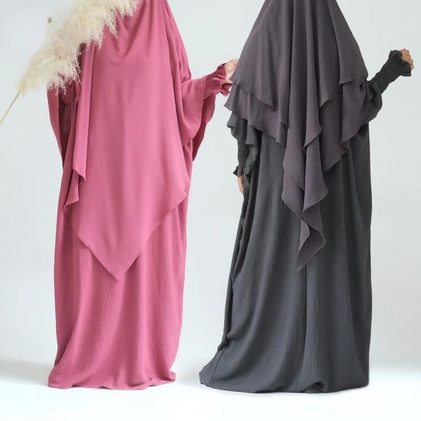 Vestidos casuales vestidos de oración color sólido jazz crepe dubai turco musulmán abaya ropa de ropa islámica mujer modestos atuendos ramadán eid hijabi