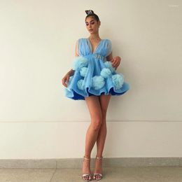 Robes décontractées jolie fleur 3D courte tulle femmes maxi col en v profond a-ligne mini robe féminine à la fête sexy filles anniversaire