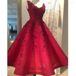 Robes décontractées jolie broderie 2022 perlé rouge élégant 3D fleur dentelle cheville longueur robe de soirée formelle Abendkleider