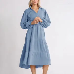 Robes décontractées jolies pour femmes 2024 coton mousseline sexy col en V à manches longues en vrac fête d'anniversaire vacances plage Mujer