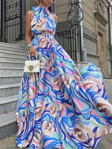 Robes décontractées imprimer en mousseline de mousseline pour les femmes 2024 Bow de la mode