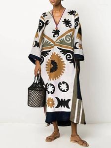 Casual Jurken Print Kaftan Tuniek Strandjurk Midden-Oosten Moslim 2023 Zomer Plus Size Vrouwen Dragen Maxi Gewaad Caftan A11753257