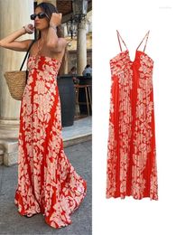 Robes décontractées Imprimer Plissé Halter Bandage Maxi Robe Pour Femmes Sexy Sans Manches Sans Manches Longue 2023 Été Femelle Vacances Fête Robes