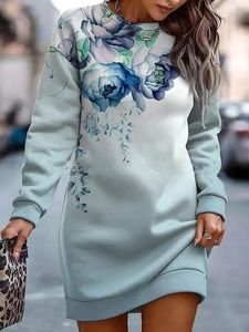 Casual jurken Print sweatshirts Mini-jurk Dames Herfst Winter Mode Contrasterende kleuren O-hals Sweatshirt met lange mouwen Dames