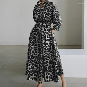 Casual jurken Print Temperament Commuter-revers/POLO-kraag Overhemdmouwen Losse Plus-size jurk 4XL