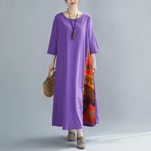 Robes décontractées robe maxi imprimée élégante couleur rétro assortie avec décoration de bouton silhouette en ligne pour les femmes tissu respirant doux