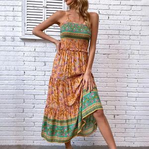 Casual jurken Zomerjurk met print Etnische stijl Maxi met geplooid patchworkdetail voor dames A-lijn zoom Vakantiezonnejurk hoog