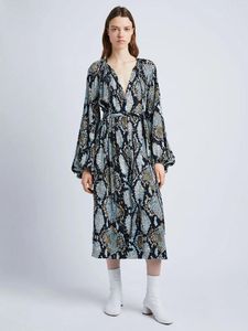 Robes décontractées Proenzaschouler imprimé serpent crêpe de robe chemise chinoise jupe longue