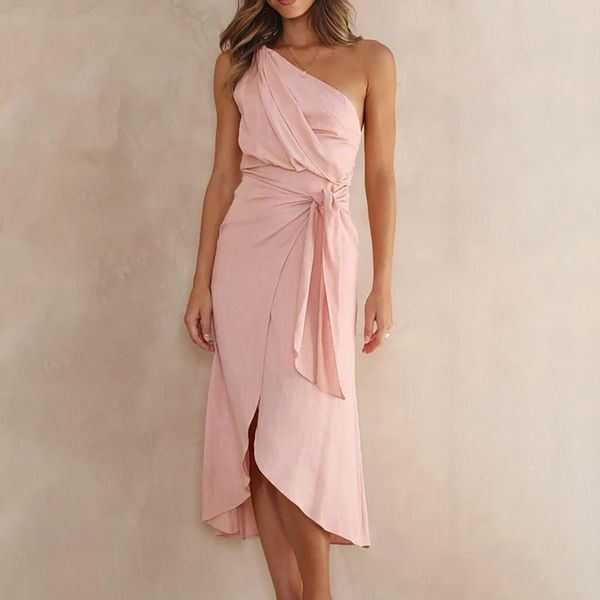 Robes décontractées Robe de bal Robe femmes rose été Sexy une épaule asymétrique froncé Midi soirée pansement grande taille Robe 2023