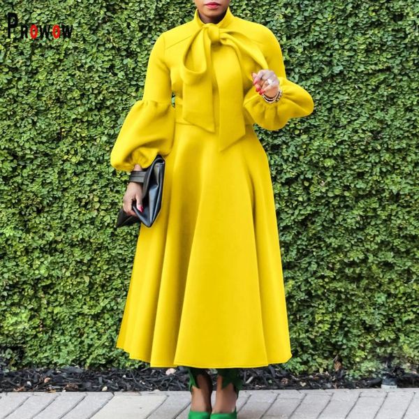 Robes décontractées Prowow Elegant Women's Maxi Robe Long Lantern Sleeve A-Line Slim Fit Clothing Color Color Office Dame Offits Vestido