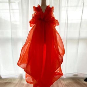 Robes décontractées gonfles fleur à volants Femmes Femmes Summer Coral Organza Organza Courte Robes Party Party Image Une ligne Robe de la robe de Brithday