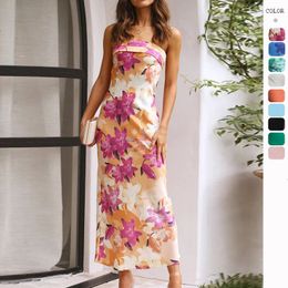 Robes décontractées Puloru Femmes Elegant Patchwork Patchwork Long Summer Party Prom Vestidos Sans manches sans bretelles sans bretelles 230425