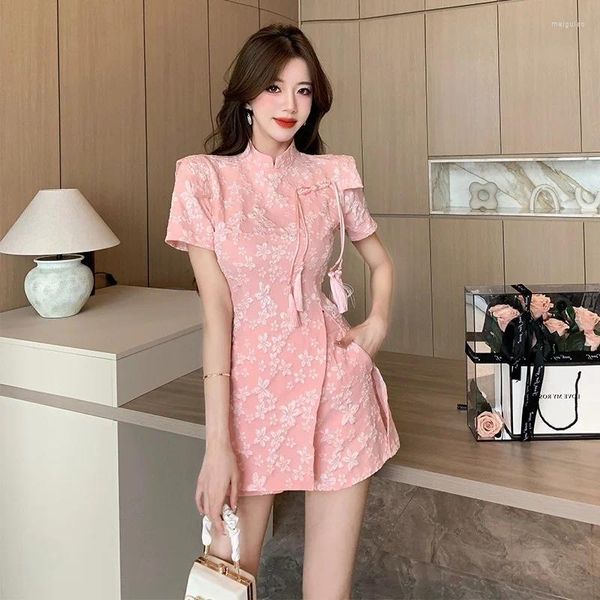 Vestidos casuales Estilo de deseo puro Tamaño grande Alto J Sentido Slim Fit Manga corta Qipao Vestido Split Shorts Set para mujeres