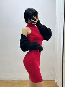 Casual Jurken Pure Sexy WOMENGAGA Mouwloze Rode Coltrui Slanke Heupen Mini Jurk Mode Koreaanse Vrouwen Tops Gewaad 2023 WAR5