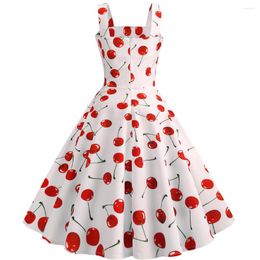 Casual Jurken Zuiverheid Zomerjurk Vrouwen 2023 Kleding Vintage Kersenprint Mouwloos Sling Avondfeest Prom Swing Robe Femme