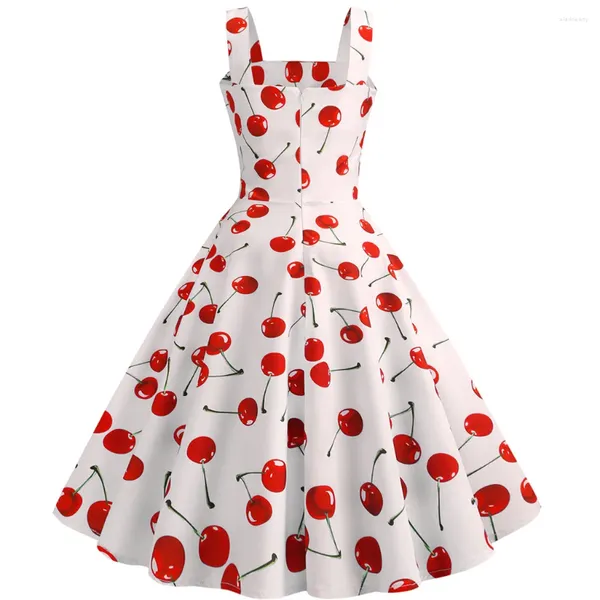 Robes décontractées Pureté Robe d'été Femmes 2024 Vêtements Vintage Cherry Print Sans manches Sling Soirée Bal Swing Robe Femme