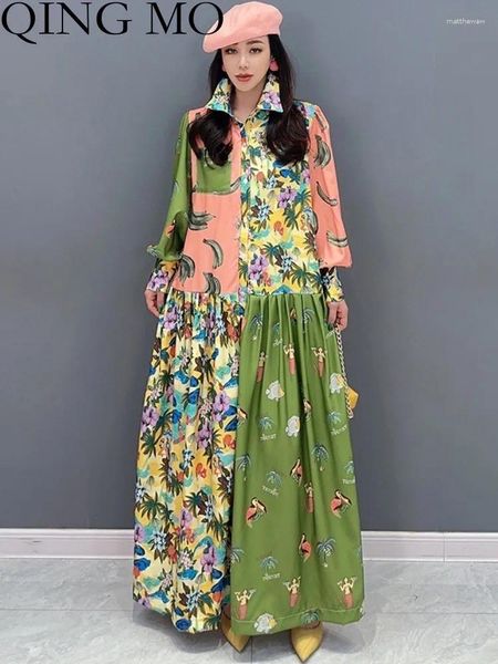 Robes décontractées Qing MO 2024 Printemps automne de style coréen collier collier coloré de chemise de fleur