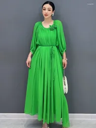 Casual jurken Qing Mo Green 2024 Zomer losse lange rok driedimensionale bloemen mode elegante dame damesjurk zxy013