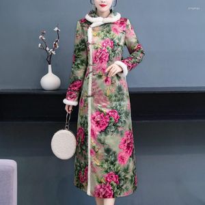 Casual jurken qipao winterjurk gewatteerd 2023 mode bont kraag Chinese etnische stijl vrouwen verdikte retro moderne cheongsam tops