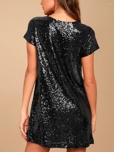 Robes décontractées Qtinghua Sparkle Sequin Mini Dress Pour Femmes À Manches Courtes Babydoll T Shirt Tunique À Niveaux Concert Party