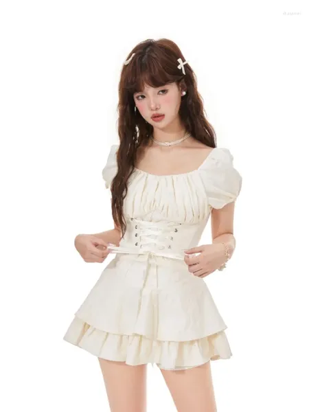 Robes décontractées qweek coquette y2k kawaii bandage mignon mini robe douce filles 2024 japonais harajuku gâteau fête courte lolita mode