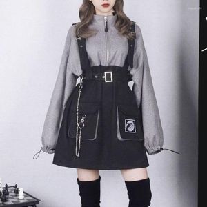 Robes décontractées QWeek Gothic Punk Mini Robe Femmes Streetwear Printemps 2023 Mode Goth Harajuku Egirl Manches longues Style coréen Kpop