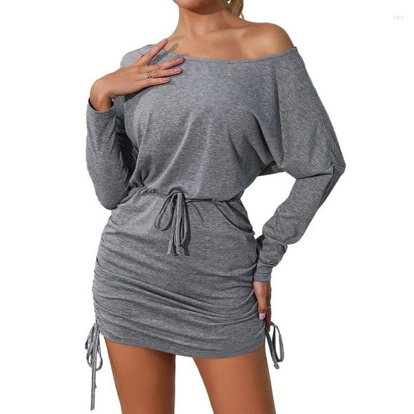 Robes décontractées Qybian été femmes manches chauve-souris robe ample mode sexy col rond court à lacets mini robes