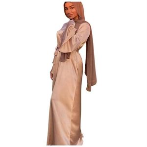 Vestidos casuales Ramadán Moda musulmana Satén Maxi para mujeres Hijab Vestido Eid Abaya Dubai Turquía Abayas Islam Caftan Robe Longue Femm2988