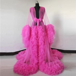 Vestidos casuales Real Pos Pink Tulle Maternidad Mujeres Batas Para Pography See Through Shooting Baby Shower Vestido Nupcial Albornoz