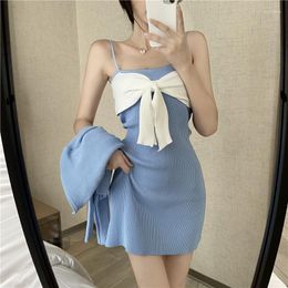 Robes décontractées Real S 2023 Summer Style Ladies 'Temperament Fashion Fried Street Knitted Suspender Dress
