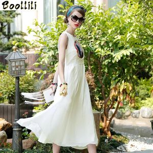 Robes décontractées Véritable Soie Boollili Robe Femmes Été Coréen Vintage Broderie Plage Élégante Fête Femme Robes Mujer