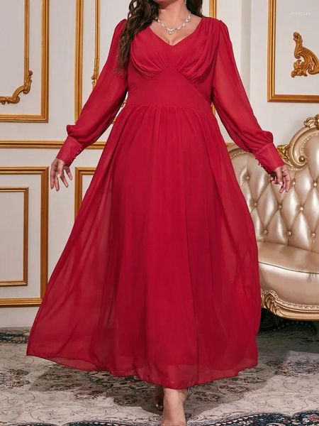 Robes décontractées Robe longue en mousseline de soie pour femmes soirée printemps d'été à grande taille Vêtements de mode en V V manchette élégante Robe