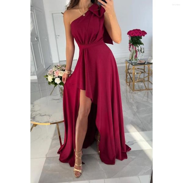 Robes décontractées Soirée rouge Femmes Robe Bow Une épaule Banquet de mariage Dames Party Slip Maxi Sirène Robes Stain Sexy