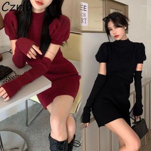 Vestidos informales Mini Meni Mujer Manga Huff Women Halia Halia Medio Collar Envoltura de cadera Básica Sexy Streetwear Vintage Slim Female Otoño