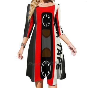 Vestidos casuales Red Mix Tape Evening Party Midi Sexy Dress Mujer Dulce One Piece Korean Cassette Cool 80S Band Music