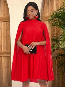 Casual jurken rood geplooid los voor dames mantel mouw stand kraag high street feest stijlvolle elegante dame oversized prom -jurken 2024
